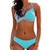 KIRALOVE Costume Donna Mare Due Pezzi - da Bagno - Ragazza - Bikini - Coordinato - Bicolore - Imbottito - Colore Verde Acqua Grigio - Taglia s