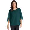 GRACE KARIN Magliette Donna Estive di Chiffon con Scollo Tondo Maniche a 3/4 Camicetta Elegante Blusa Casual Verde Nero 2XL