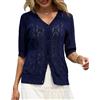 Lovasy Cardigan con Bottoni Donna a Maniche Corte Giacca in Maglia Elegante Curvy Golfino con Scollo a V Aperto Davanti Pullover Leggero ed Traspirante,A-Blu Navy,M