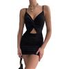 XFSRG Vestito Donna Estivo Adattabilità Mini Corto Elegante Senza Manica Abito Cutout Aderente Sexy da Ragazza con Scollo Increspato (Nero/S)