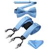HISDERN Bretelle Uomo Eleganti Cielo Blu Paisley Regolabile 6 Clips di e Forma a Y Elastica Bretelle Papillon e Fazzoletto da Taschino Set da Uomo