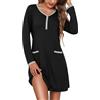 Litherday Camicia da Notte Donna Manica Lunga Cotone Morbido con Tasche e Bottoni, Abito da Notte Lungo Elegante e Comodo, Pigiama Donna Casa Inverno Nero XXL