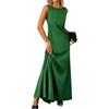 ORANDESIGNE Vestiti Lunghi Estivi Donna Abito Elegante Abiti Primaverile Curvy Abito Cerimonia Cocktail Vestito Lungo Tinta Unita Scollo Rotondo A Verde XXL