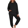 Generisch Pigiama da donna in flanella, set da pigiama lungo, 2 pezzi, a maniche lunghe, in pile, con cappuccio e pantaloni in peluche, 2 pezzi, termico, biancheria da notte, O nero., XXL