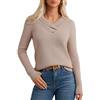 GRACE KARIN Maglione Donna Lungo a Maniche Lunghe con Revers a Sciarpa e Scollo a V in Maglia Morbida Elasticizzata