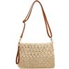 Elyebxj Borsa da Spiaggia in Paglia, Borse in Rafia da Donna, Borsa da Spiaggia Paglia con Motivo Riso Cavo Intrecciato a Mano, Tracolla e Cinturino a Doppia Tracolla Beige Summer