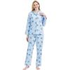 Amaxer Set Pigiama Caldo da Donna in Flanella 100% Cotone Set Pigiama Autunno e Inverno, Fiori Blu nei Toni del Blu，L
