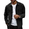 seiveini Camicia da Uomo in Velluto Maniche Lunghe Giacca Camicie Button-Down con Tasche Autunno Inverno A Nero XL