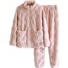 Generic Pigiama da donna in pile, morbido, caldo, due pezzi, invernale, morbido, a quadri, con tasche, top termico oversize e pantaloni larghi, abbigliamento da notte soffice e termico