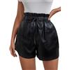 ORANDESIGNE Pantaloncini Sexy in Pelle Lucida a Vita Alta PU Aspetto Pelle Pantaloncini Push-up Pelle Sintetica Pantaloni Push-up Discoteca Festa Party Hotpants B Nero S