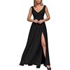 Tomwell Estate Vestiti Donna a Tunica Sexy V Scollo Senza Schienale Moda Lungo Abito da Sera Partito Vestito con Spacco Laterale B Nero XL