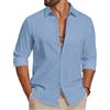COOFANDY Camicia da Uomo a Maniche Lunghe in Cotone Camicia Casual Estiva Camicia da Spiaggia Leggera per Le Vacanze e i Matrimoni Azzurro XL