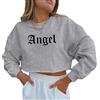 ORANDESIGNE Felpa Corte con Cappuccio con Stampa da Donna Ragazza Sweatshirt Manica Lunga Y2K E-Girl Pullover Casual Harajuku Streetwear Crop Top T-Shirt Sportiva J Grigio XS