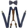 SUNTRADE Set di bretelle e papillon da uomo, 4 clip, bretelle elastiche a X Band + papillon per matrimonio, evento formale, Blu navy/bianco, M