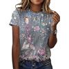 ORANDESIGNE Donna Estivo Maglie A Manica Corta Slim Fit Scollo Girocollo Camicia Fiore Uccello Stampata Bluse Eleganti Tops Basic T-Shirt Casuale Camicetta F Grigio M