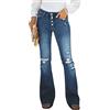 ORANDESIGNE Pantaloni a Vita Alta con Fondo a Campana Svasati Casual da Donna Jeans Skinny in Denim con Fondo Largo Y2K Streetwear F Blu Scuro XL