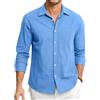 HISDERN Camicie in Lino e Cotone Uomo Manica Lunga Causal Bottoni Regular Fit Estiva Leggere Camicia Spiaggi Shirts con Taschino