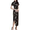 XueXian(TM) Liscio Cheongsam Lungo a Maniche Corte con Stampato di Drago(Nero,China 2XL=IT 48)
