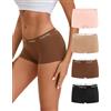 INNERSY Boxer Donna Cotone Mutande Sportivi, XXL, Rosa, Kaki, Nero, Marrone