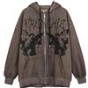 Tomwell Felpa con Cappuccio da Uomo Donna con Cerniera Goth Skeleton Graphics Y2K Harajuku Oversize Drawstring Sweatshirt Felpa da Strada per Coppie Giacca Allentato B Marrone M