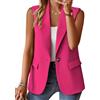 nicticsi Blazer Senza Maniche da Donna Tinta Unita Business Gilet con Bottone Singolo e Tasca Falsa Elegante Moda Scollo a V Gilets Casual A Rosa Scuro XXL