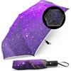 RoserRose Ombrello Bambini Riflettente, Impermeabile Bastone Ombrelli, Ombrello Bambini Con Riflettori Di Sicurezza, Esaurito Antivento, Bambini Ombrello, Cielo stellato Viola - Automatico