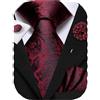 Hi-Tie Set di spille da bavero da uomo con gemelli quadrati in seta intrecciata, per matrimonio formale, 01-nero/rosso-fiore, M