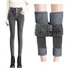 Generic Jeans termici da donna skinny - Pantaloni invernali con interno in pile a vita alta, pantaloni termici, con calda imbottitura, leggings termici, dritti in denim