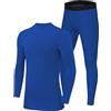 PowerLayer Skin per ragazzi e bambini, maglia termica a maniche lunghe e collant, set a compressione da calcio, top blu brillante + collant blu abbagliante, 12-14 anni