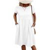 Onsoyours Abito Lungo da Donna in Lino a Maniche Corte Abiti Casual Tinta Unita Elegante Girocollo al Ginocchio Vestiti Sciolto con Tasche Vestito da Cocktail Estivo A Bianco L