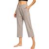Generico Pantaloni 3/4 Donna Estivi Larghi Pantaloni Curvy Cotone e Lino Pinocchietto Eleganti Vita Alta Pantalone Capri con Tasche Lunghi per Ufficio Pants Comoda e Traspirante Palazzo Donna