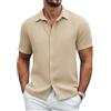 COOFANDY Camicia a nido d'ape, da uomo, a maniche corte, vestibilità normale, per il tempo libero, estiva, casual, da spiaggia, tinta unita, Caffè chiaro, L