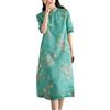 YM YOUMU Abito Qipao da donna in cotone e lino con stampa floreale in bambù tradizionale cinese Cheongsam, A-verde, M