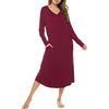Vlazom Camicia da Notte Lunga Donna Manica Lunga con Bottoni Davanti Scollo a V Invernali Taglie Forti，A-Vino Rosso，XL