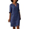 MODSGUE Abito in lino da donna, estivo, in cotone, in lino, traspirante, con linea ad A, casual, estivo, estivo, per matrimoni, cocktail, alla moda, Blu scuro #1, S