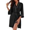 Ekouaer Vestaglia Donna Accappatoio Maniche a 3/4 Kimono Corta Morbido | cintura annodabile, bordi a contrasto, tasche pratiche, tessuto soffice