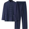 Zanisouta Pigiama Uomo Accappatoio Kimono Stile Giapponese Completo 2 Pezzi Lino Pigiama Casual Camicia Button Down Tutina da Allenamento Uniforme Tradizionale Cinese Tangzhuang Classico, O blu navy