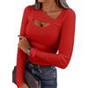 VAFFUL Maglietta sexy da donna, scollo asimmetrico, a maniche lunghe, elegante, slim fit, elasticizzata, casual