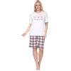 Normann Pigiama da donna Shorty con pantaloni a quadri in jersey, anche nelle taglie forti, bianco, 48-50