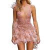Generico Vestito A Fiori Abito da Festa Sexy con Cavezza di Piume e Scollo a V Profondo per Le Donne Tute Eleganti Lunghe (Pink, S)