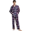GLOBAL Pigiama Uomo 100% Cotone, Set Biancheria da Notte Lungo Traspirante | Due pezzi leggero adatto tutto l'anno, Camicia con tasche, coulisse pantalone, tessuto confortevole per il riposo notturno