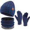 ZASFOU Berretto invernale da uomo lavorato a maglia sciarpa tubolare foderati in pile guanti invernali touchscreen set, regalo di Natale per uomini