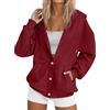 Generisch Felpa con cappuccio da donna con cerniera, giacca casual in pile con bottoni sul davanti, morbida calda coperta invernale, comoda felpa da indossare tutti i giorni con cappuccio