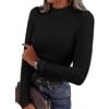 VAFFUL Maglietta da donna a maniche lunghe, a costine, scollo a U, slim fit
