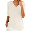 Generic Magliette da donna in maglia, a maniche corte | Girocollo, orlo in maglia larga, design con dettagli sulle spalle, morbido e elasticizzato, maglia casual da donna per il comfort quotidiano, bianco, XL
