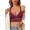 SHEKINI Reggiseni imbottiti senza ferretto per le donne con profondo scollo a V in pizzo bralette incrociato sul retro senza fili bustier plus size morbido comfort quotidiano reggiseno, Rosso