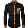 PARKLEES Camicia da uomo africana dashiki tribale con stampa grafica patchwork a maniche lunghe con colletto a nonno, L
