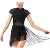 DANSHOW Abito da Danza Moderna lirica da Donna Gonna in Rete con Maniche svolazzanti Costume di Danza contemporanea(23706-06-M)