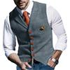 Onsoyours Gilet da Abito da Uomo Elegante Scozzese Tweed Slim Fit Panciotto Casual Smanicato Risvolto Dentellato per Groomsmen da Sposa B Grigio XXL