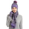 BrightGlow Sciarpa invernale lavorata a maglia con pompon morbido 3 in 1, set di guanti da donna, set di guanti per maglieria, sciarpa, berretto touchscreen, set di guanti, Lilla, Taglia unica